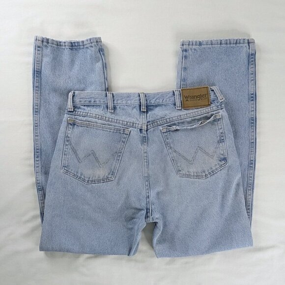 VTG Wrangler Light Wash Denim Distressed Straight Leg Faded Jeans - Picture 1 of 11